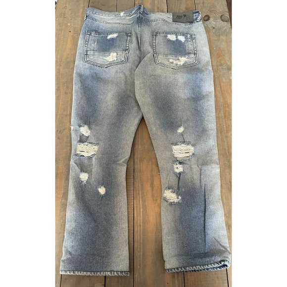 PRPS Demon Slim Fit Heavily Distressed Denim Blue Light Wash Jeans Mens 38X28 - Picture 3 of 10
